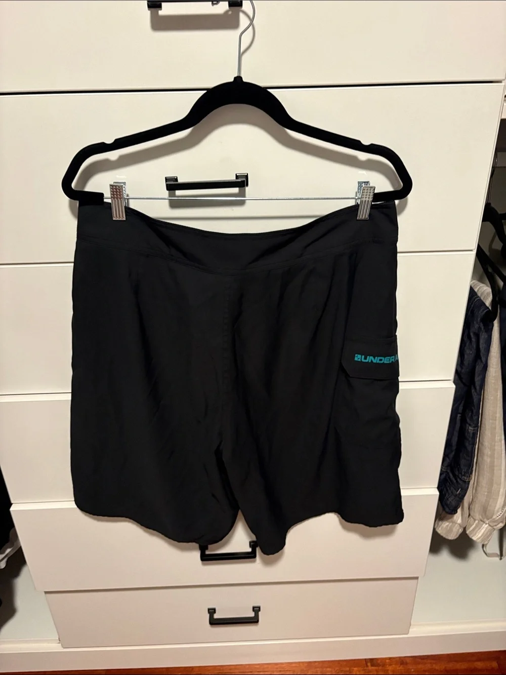 Under Armour Black Swim Board Shorts with Teal Drawcord